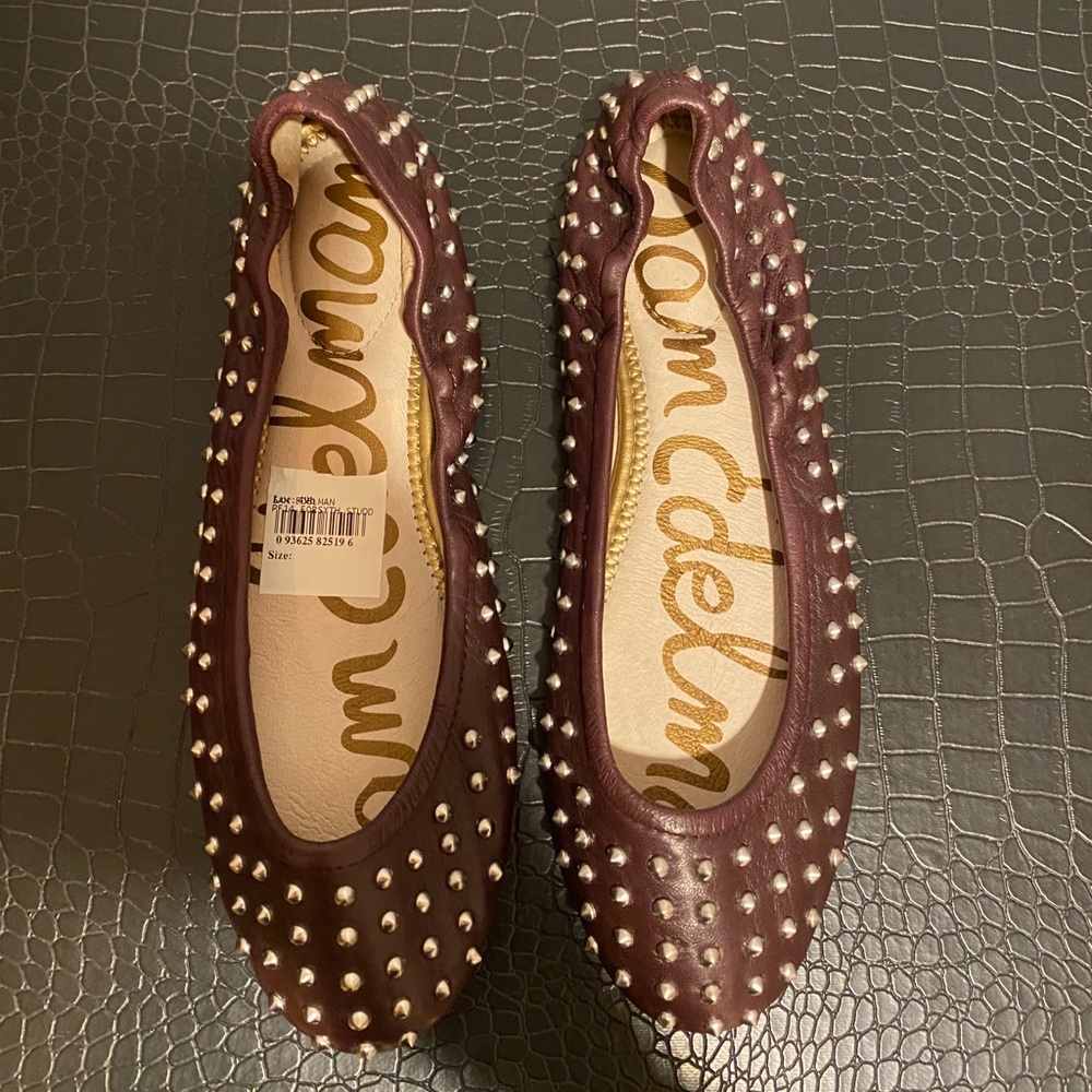 Sam Edelman burgundy leather studded flats